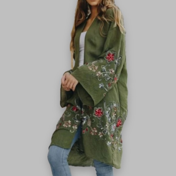 Floral Embroidered Kimono / Cardigan / Duster  P2P 24” L 38” New Boutique - Picture 2 of 14